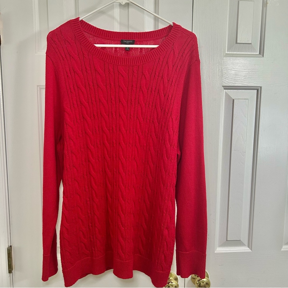 Talbots Red Cable Knit Cotton Blend Holiday Sweater Size 2X